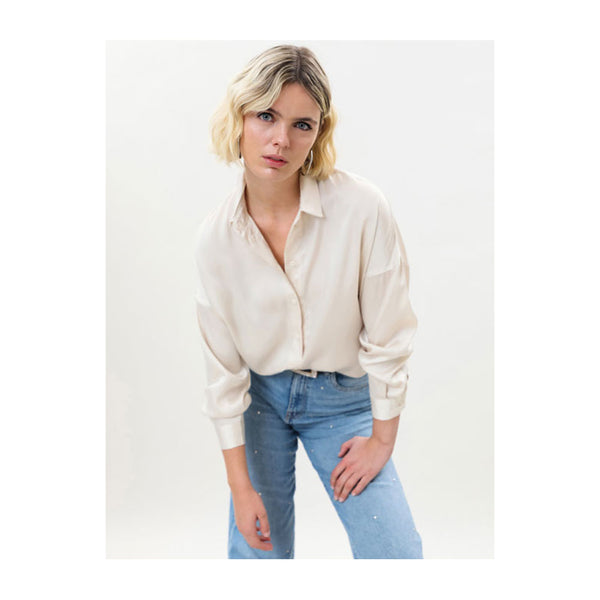 Lefties- Flowing Satin Shirt Pearl Marl