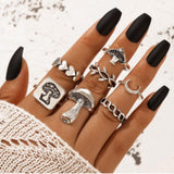 Shein- Fashion Jewellery 5Pcs/Set Luxury Green Crystal Love Heart Snake Finger Rings For Women