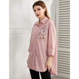 Shein - Figure Graphic Button Up Blouse- Dusty Pink