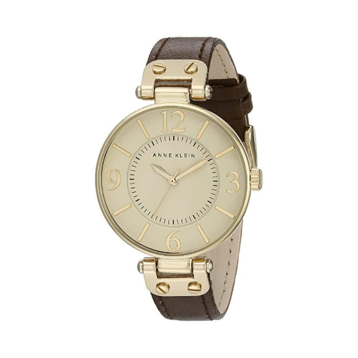 Anne Klein- 109168IVBN Round Dial Leather Strap Watch (Brown)