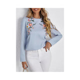 Shein - Floral Embroidery Puff Sleeve Blouse