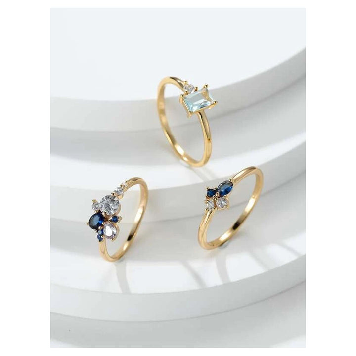 Shein- 3pcs Gold Plated Rhinestone Decor Ring