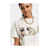 Asos- New Love Club Oversized T-shirt with Pug Print in Beige