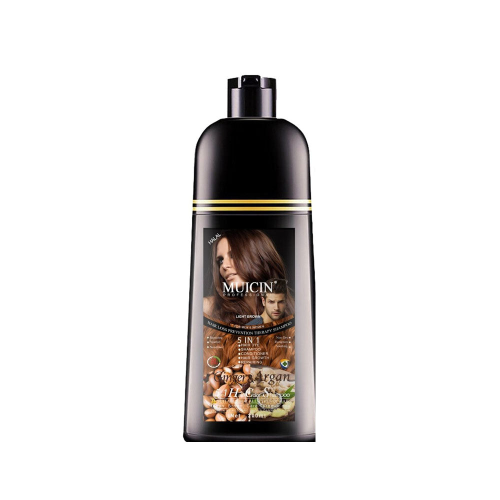 Muicin 5 in 1 Light .Brown Hair Color Shampoo With Ginger & Argan Oil