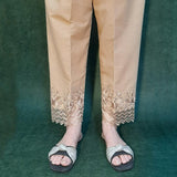 Zardi- Embroided Cotton Trouser - Beige - ZT230