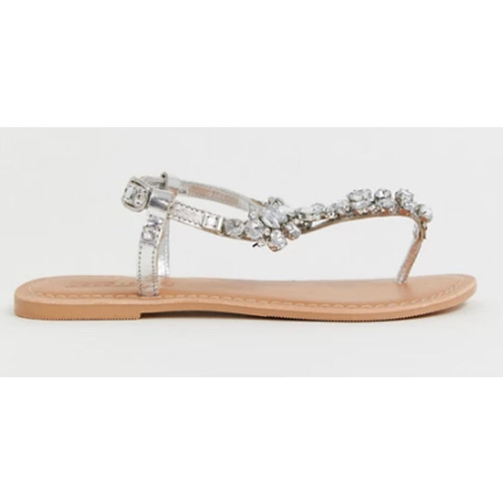 Asos Design- Asos Design Fairgame Leather Embellished Flat Sandals