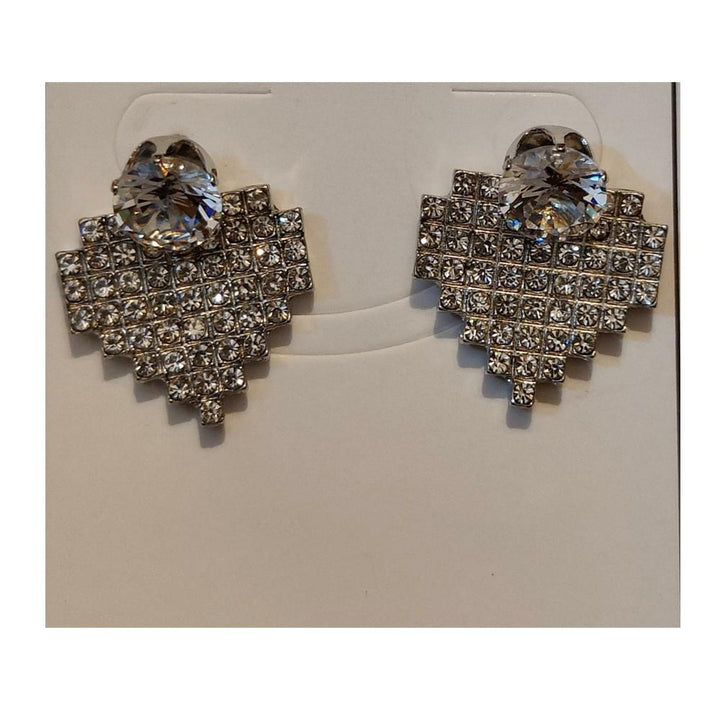 Ayzel- Heart Shape Diamond Studded EarRings - Silver