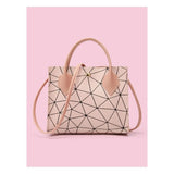 Shein- Geometric Pattern Snap Button Satchel Bag - Pink