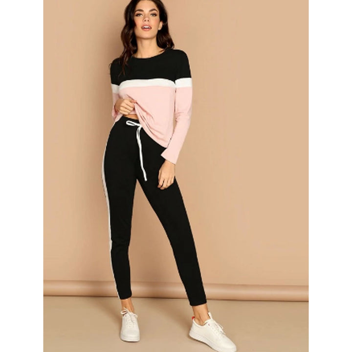 Shein- Colour Block Top & Trousers Set