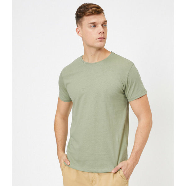 Koton- Short Sleeve Round Neck T-Shirt - Khaki