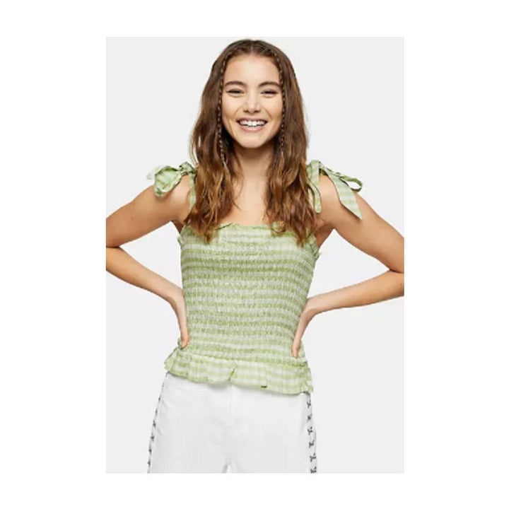 Asos- Topshop shirred tie shoulder top in green