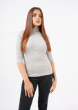 Nine999- High Neck Knit Top - short sleeve - light grey