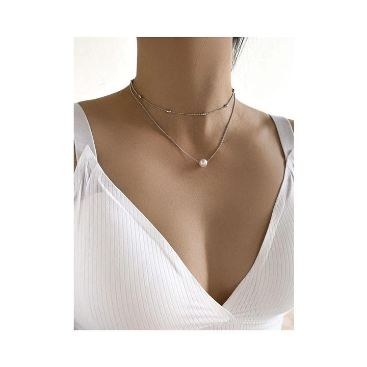 Romwe- Faux Pearl Layered Chain Necklace