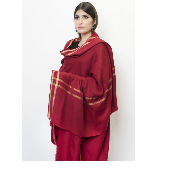 Woolen Shawl With Zari Embroidery Border Maroon