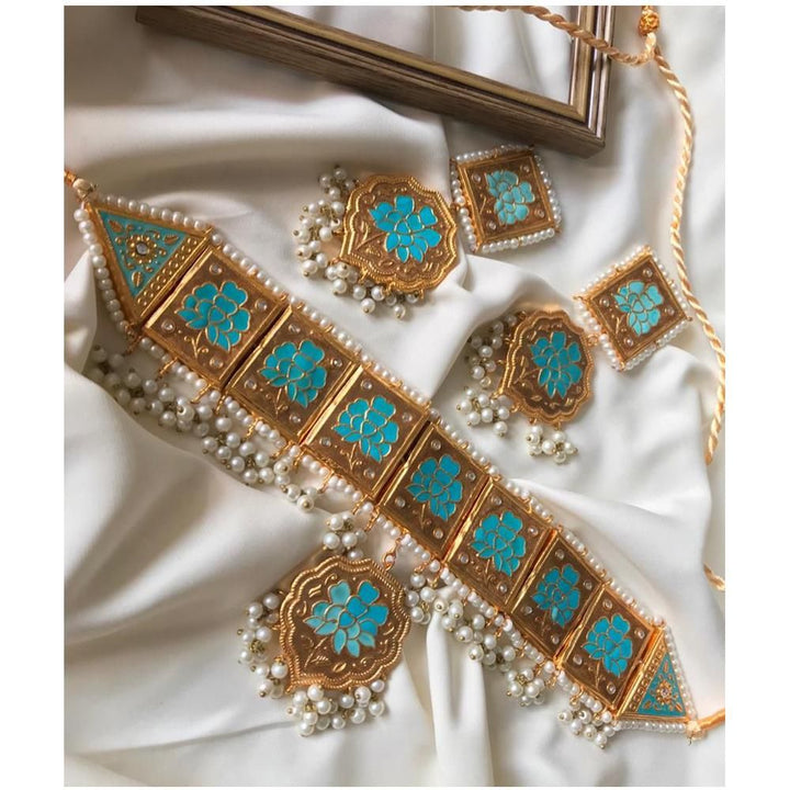 House Of Jewels- Sea blue & Gold  Meenakari  Set