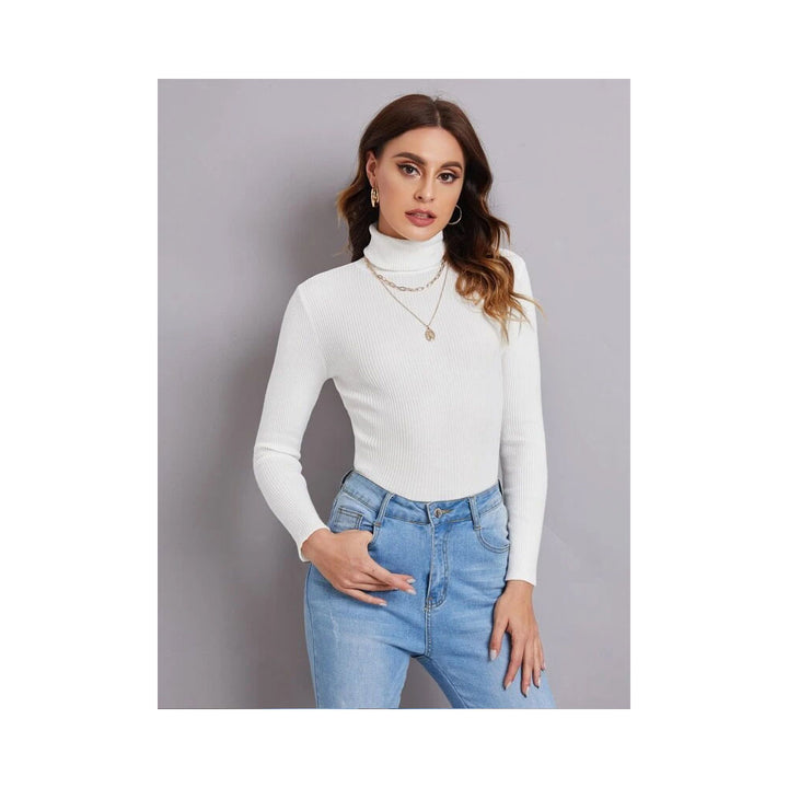 Mardaz- Turtleneck Ribbed Knit Sweater White