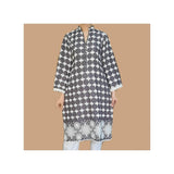 Zardi- Embossed Cotton Kurti With Lace – Grey – ZK80