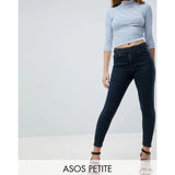 Asos Design- Petite Ridley High Waist Skinny Jeans With Double D-Ring Detail In Viola Deep Blue Wash