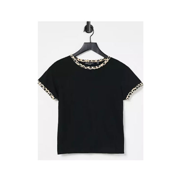 Asos- Brave Soul claudine leopard trim ringer t-shirt