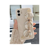 Shein- Solid Phone Case With Button Decor Hand Strap- Beige