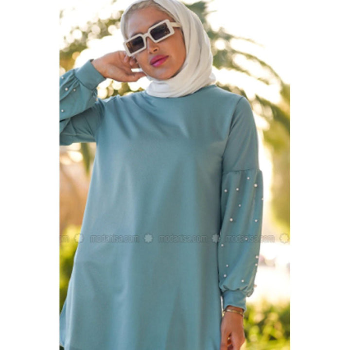 Modanisa- Por La Cara Mint - Crew neck - Acrylic - Cotton - Tunic