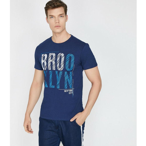 Koton- Letter Printed T-Shirt - Navy - Blue