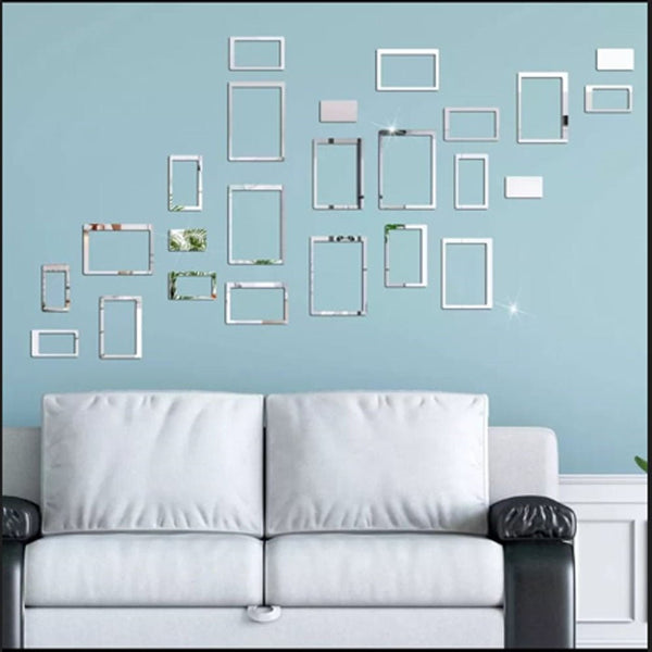 Geometric Rectangle DIY Acrylic Mirror Wall Sticker Silver