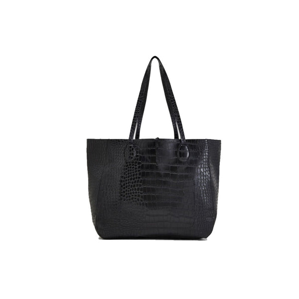 Ella- Tote Bag In Mock Croc- Black