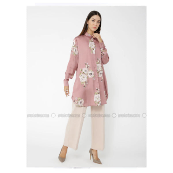 Modanisa- Refka Floral - Point Collar - Tunic