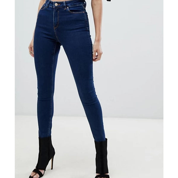 Asos Design- High Rise Ridley Skinny Jeans in Deep Blue Wash