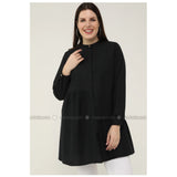 Modanisa- Alia Black - Button Collar - Plus Size Tunic