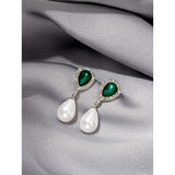 Shein - Water-Drop Faux Pearl & Gemstone Decor Earrings