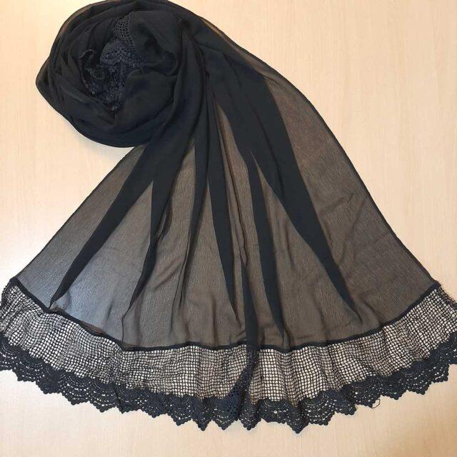 Zardi- Large Chiffon Dupatta With Bottom Lace - Black - ZD711