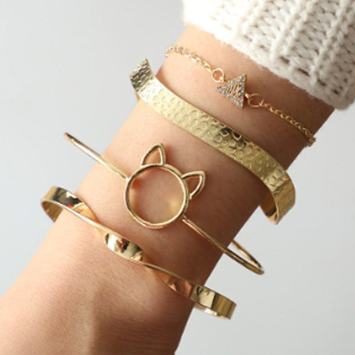 Shein- Fashion Jewellery 4 Pcs Bear Golden Bangle Bracelet For Girls