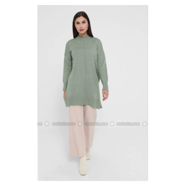 Modanisa- Refka Mint - Polo neck - Unlined - Knit Tunics