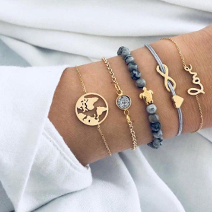 Shein- Fashion Jewellery 5 Pcs Love Map Bracelet