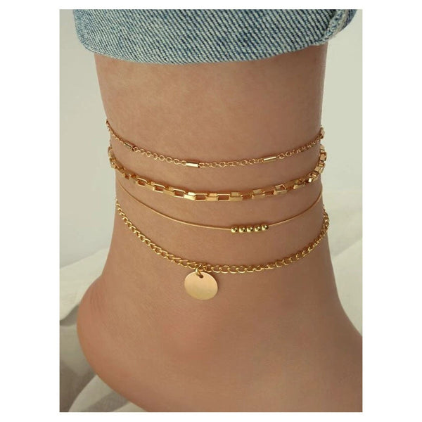 Shein- 4pcs Disc Charm Anklet