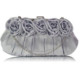 Silk Avenue- Silver flower design satin evening bag- LSE00287