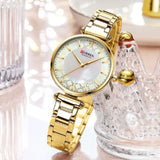 Curren-Watches for Women Luxury Brand Elegant Thin Quartz Wristwatch with Stainless Steel -9072- Gold