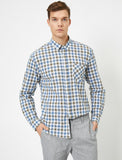 Koton- Check Pocket Detailed Shirt- Khaki Check