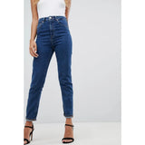 Asos Design- Recycled High Rise Farleigh Slim Mom Jeans in Flat Blue