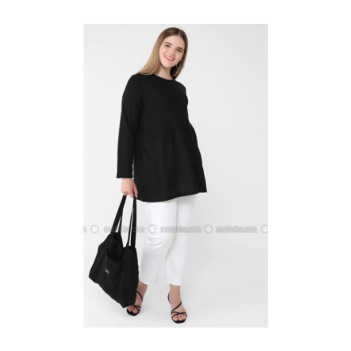 Modanisa- Alia Black - Crew neck - Cotton - Plus Size Tunic