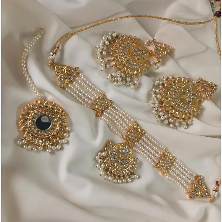 House Of Jewels- Gold Meenakari Set  (Choker,  Earrings  and Teeka