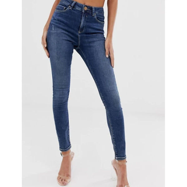 Asos Design- High Rise Ridley Skinny Jeans in Extreme Dark Stonewash Blue