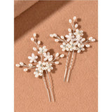 Shein - 2Pcs Faux Pearl Flower Decor Hair Pin