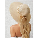 Shein- Faux Pearl & Floral Decor Straw Hat