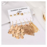 Pink Panda- 6 pieces Gold sequin metal drop earrings & studs (gift set)
