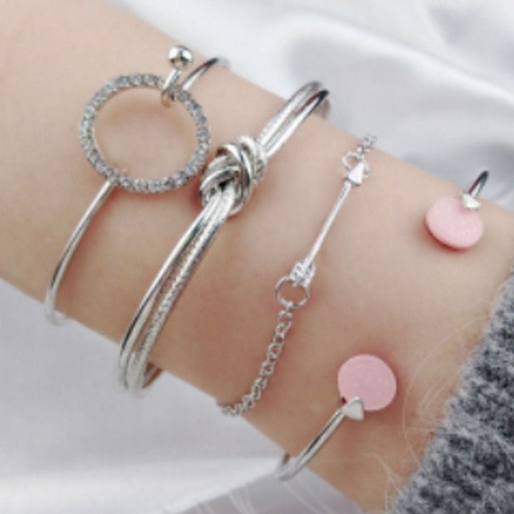 Shein- Fashion Jewellery 4 Pcs/Set Boho Vintage Charm Bangle Knot Ball Open Bracele