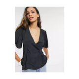 Asos-  Design Tux Top with Angel Sleeve And Button Detail In Black