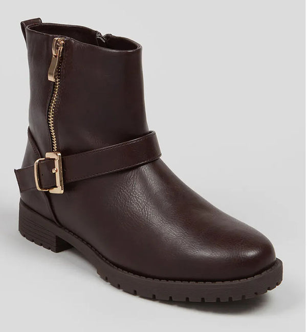 Matalan- Burgundy Buckle Biker Boots